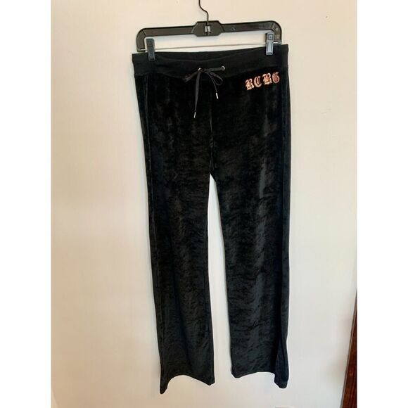 VTG Y2K BCBG MaxAzria Black Velour Rhinestone Track Suit L Hoodie Juicy Heart Lo - Picture 3 of 16